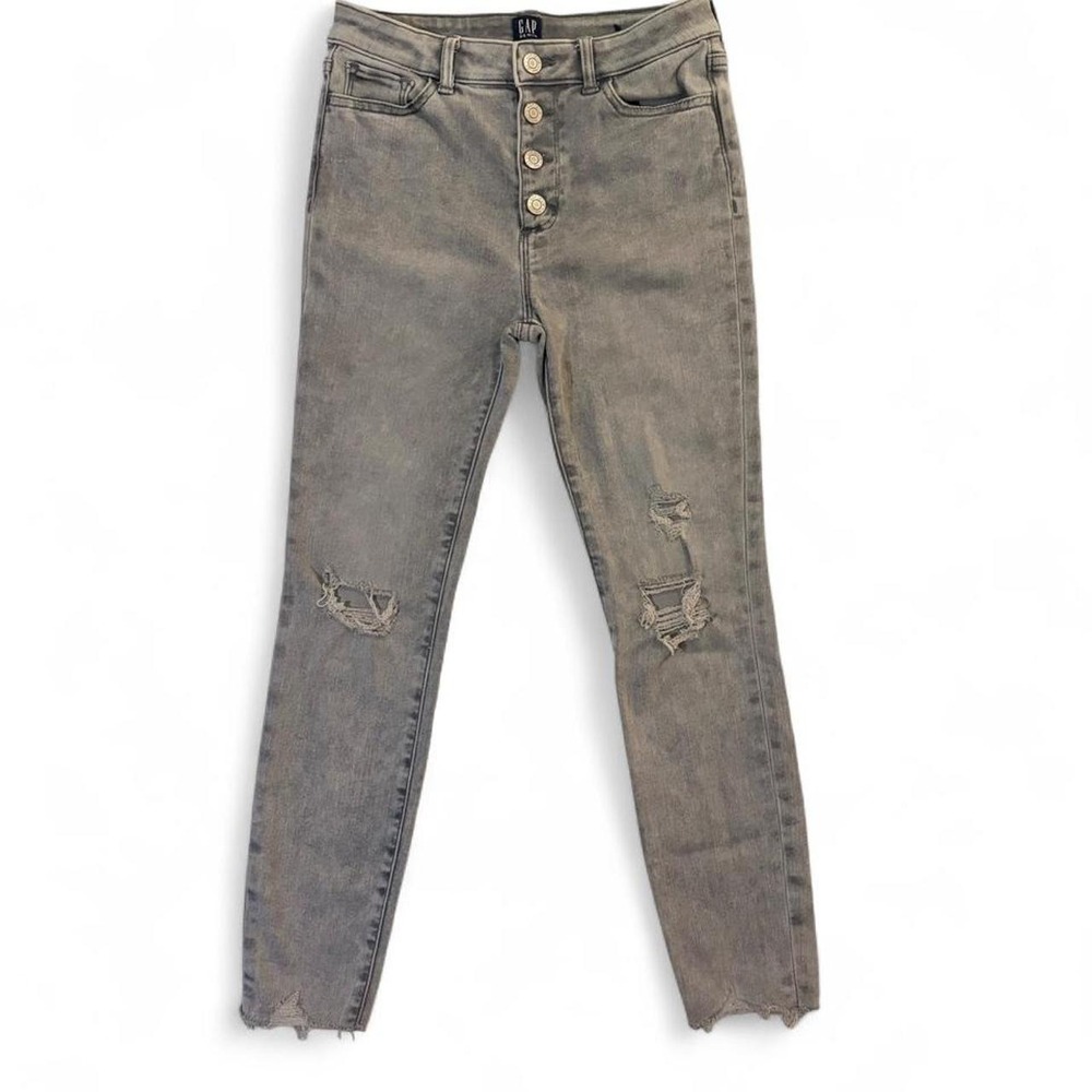 Gap Girls 14 Gray High Rise Ankle Jegging Distressed Button Fly Skinny Jeans